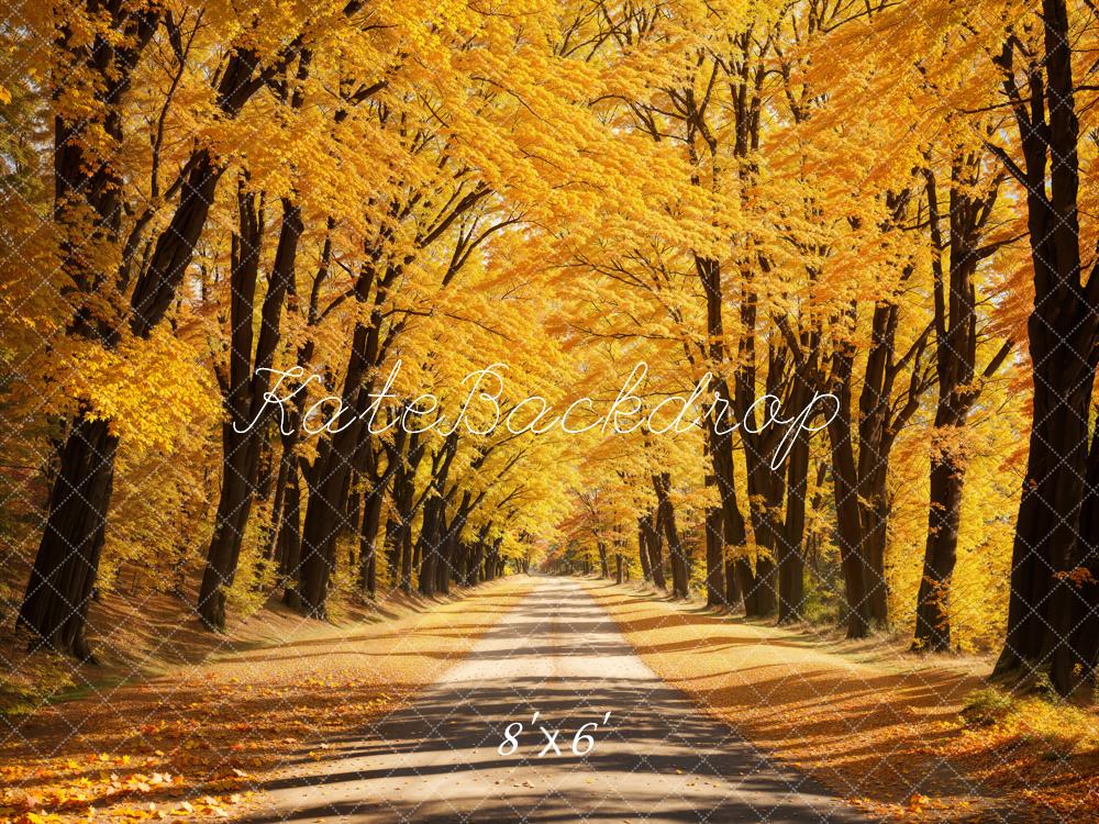 Kate Autumn Outdoor Forest Yellow Fallen Leaves Road Backdrop Designed by Emetselch