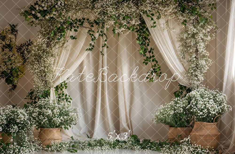 Kate Summer Green Plant White Flower Arch Curtain Backdrop Designed by Emetselch