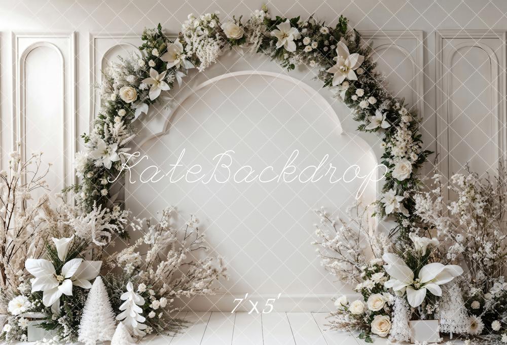 Kate Winter Retro White Floral Arch Wall Backdrop Designed by Emetselch
