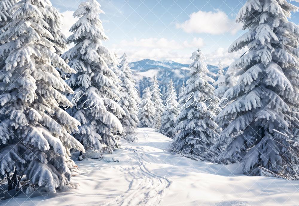 Kate Winter Outdoor White Forest Snowland Backdrop Designed by Chain Photography