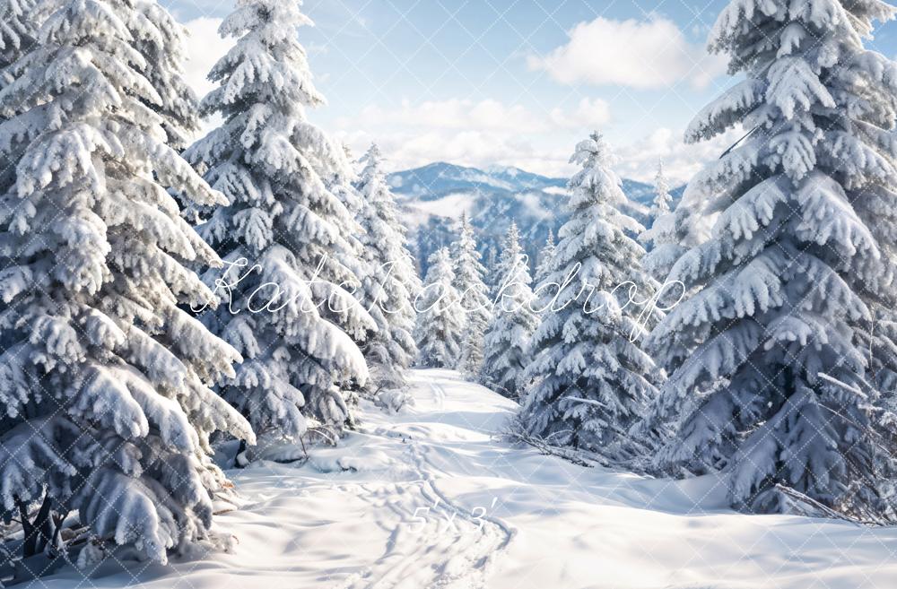 Kate Winter Outdoor White Forest Snowland Backdrop Designed by Chain Photography