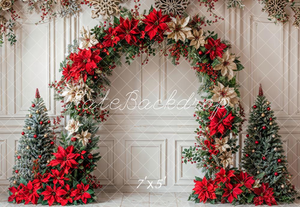 Kate Christmas Colorful Flower Arch White Retro Wall Backdrop Designed by Emetselch