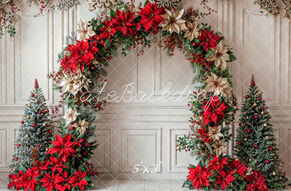 Kate Christmas Colorful Flower Arch White Retro Wall Backdrop Designed by Emetselch