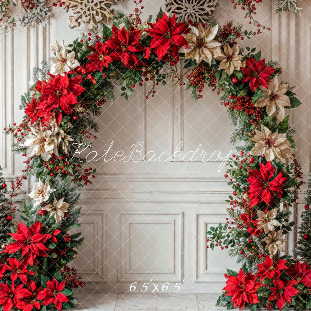 Kate Christmas Colorful Flower Arch White Retro Wall Backdrop Designed by Emetselch