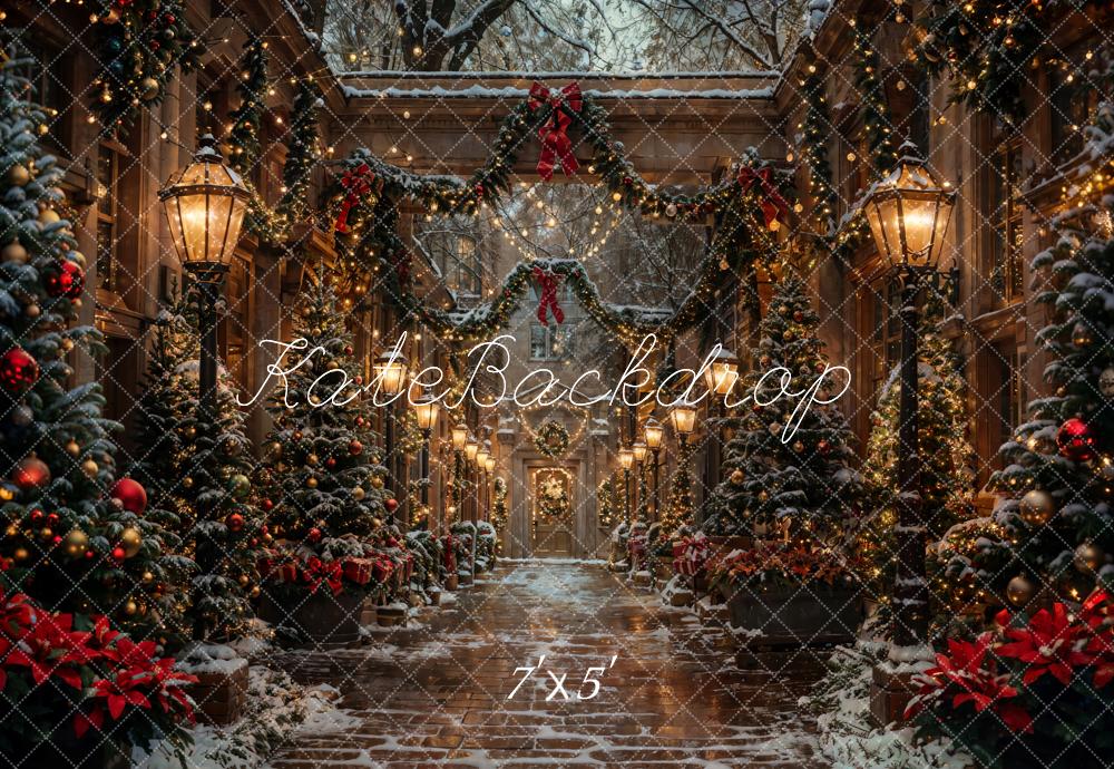 Kate Outdoor Forest Christmas Night Street Backdrop Designed by Chain Photography