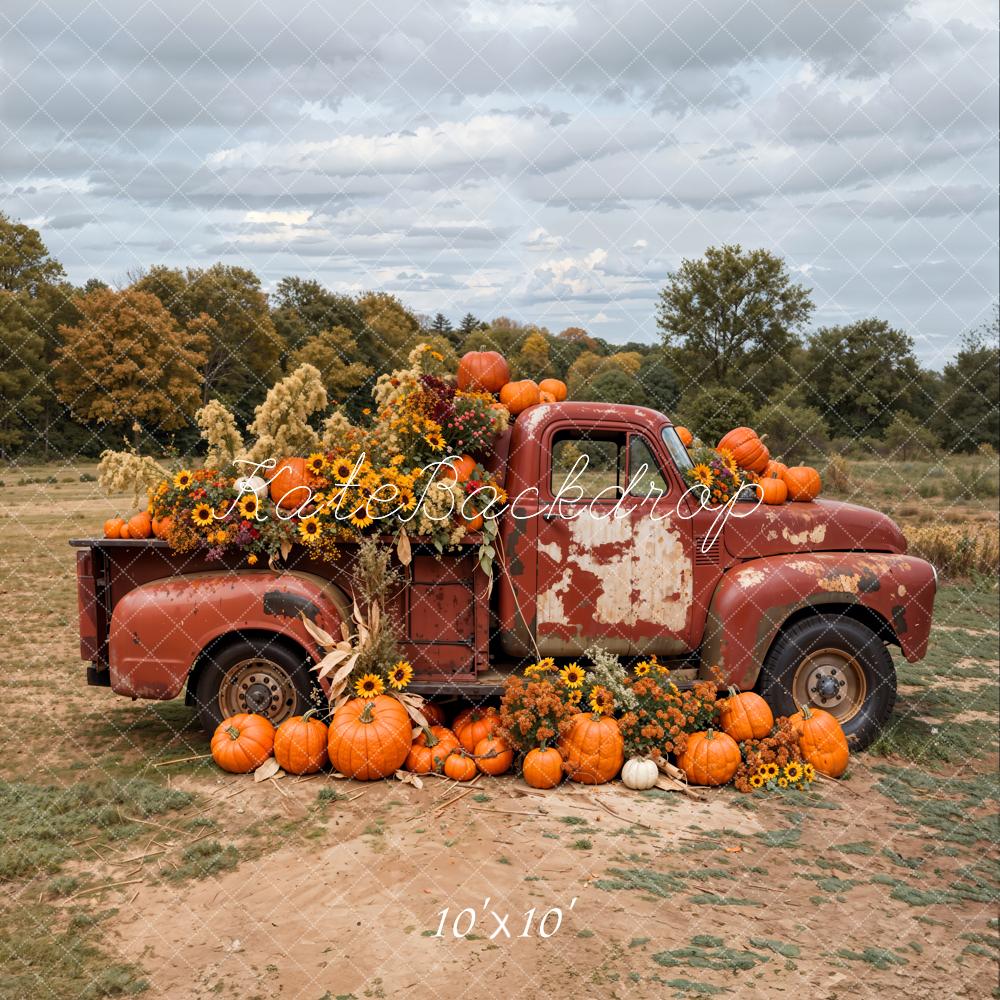 Rustic Autumn Pumpkin Harvest Truck Backdrop