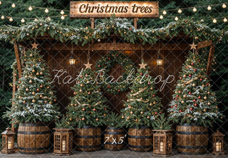 Kate Winter Dark Green Christmas Tree Forest Printed Backdrop Designed by Emetselch
