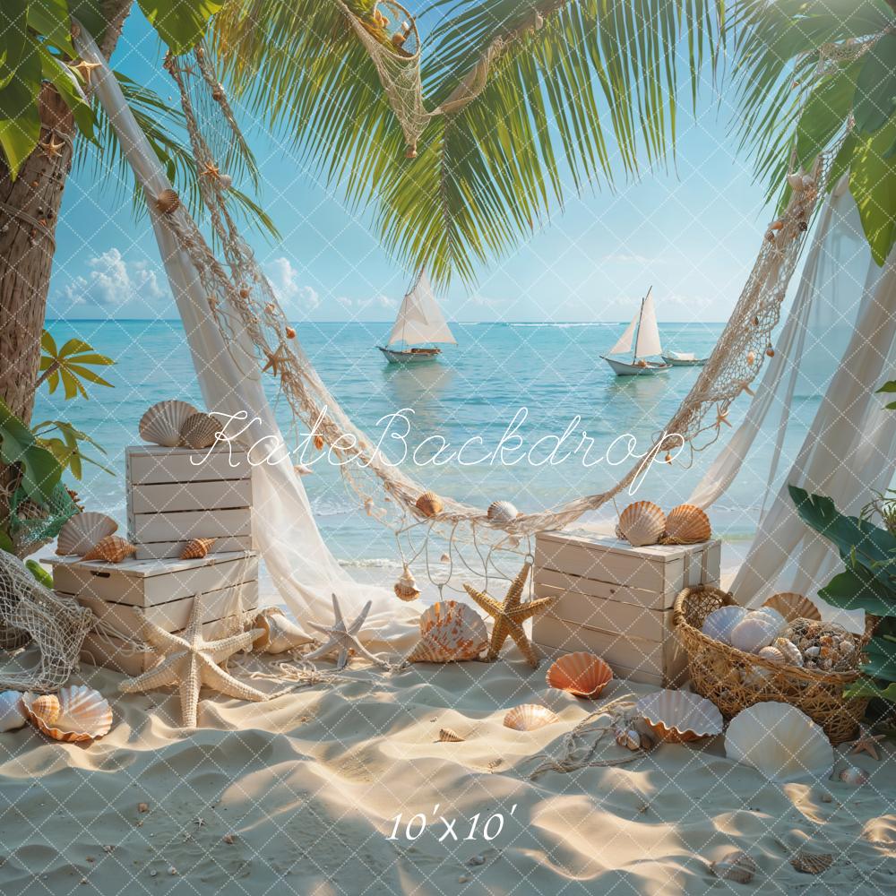 Zomerzeezeilboot wit strand zeester schelpachtergrond ontworpen door Emetselch