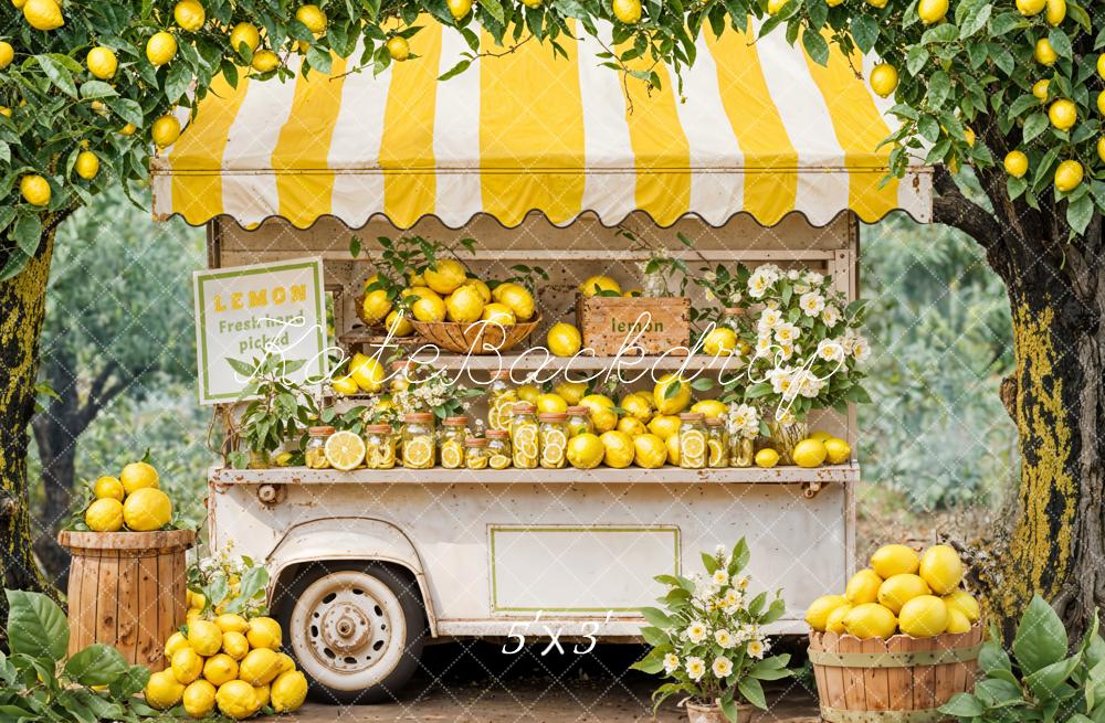 Kate Summer White Flower Yellow Lemon Stand Backdrop Designed by Emetselch