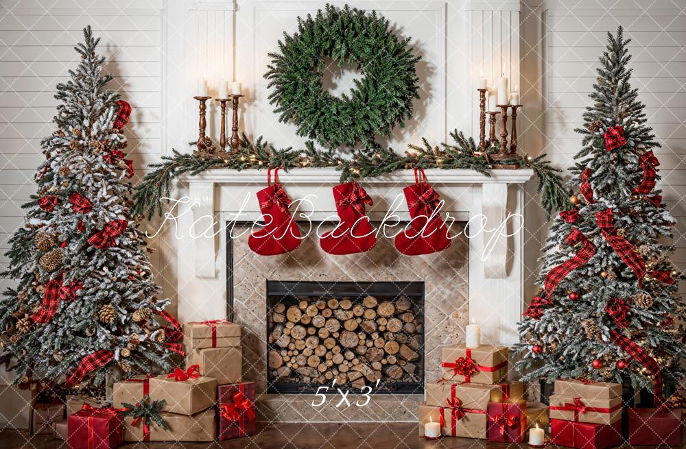 SALE Kate Christmas Green Wreath White Fireplace Room Backdrop Designed by Emetselch