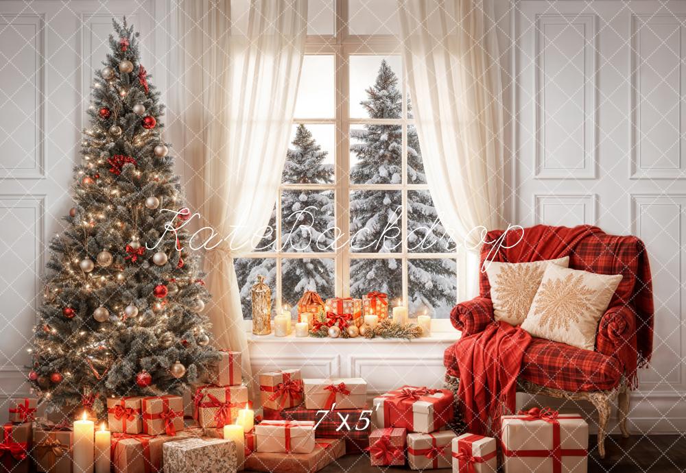 SALE Kate Winter Christmas Indoor White Curtain Framed Window Retro Wall Backdrop Designed by Emetselch