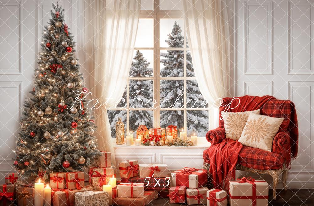 SALE Kate Winter Christmas Indoor White Curtain Framed Window Retro Wall Backdrop Designed by Emetselch