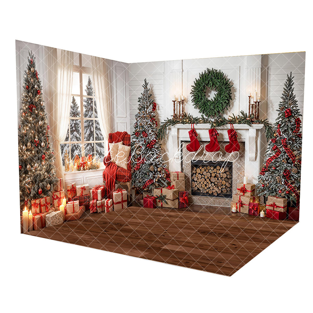SALE Kate Winter Christmas Indoor White Curtain Framed Window Retro Wall Room Set