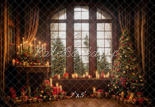 Winter Kerst Donkerbruin Houten Boogvenster Foto Achtergrond Ontworpen door Emetselch