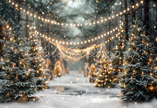 Kate Winter Christmas Tree White Snowland Outdoor Forest Printed Backdrop Designed by Emetselch