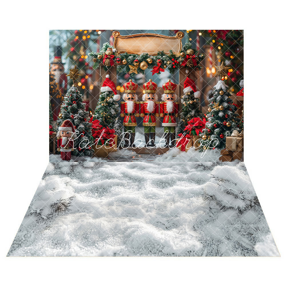 Kate Winter Christmas Nutcracker Store Backdrop+ Forest White Snowland Floor Backdrop