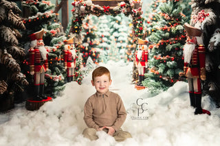 Kate Winter Outdoor Forest White Snow Nutcracker Printed Backdrop Designed by Emetselch