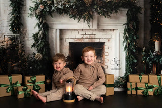 Kate Christmas Winter Fireplace White Brick Printed Backdrop Designed by Emetselch
