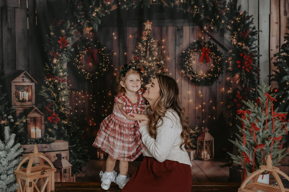 Kerstnacht Donkerbruin Houten Boogschuurdeur Foto Achtergrond Ontworpen door Chain Photography