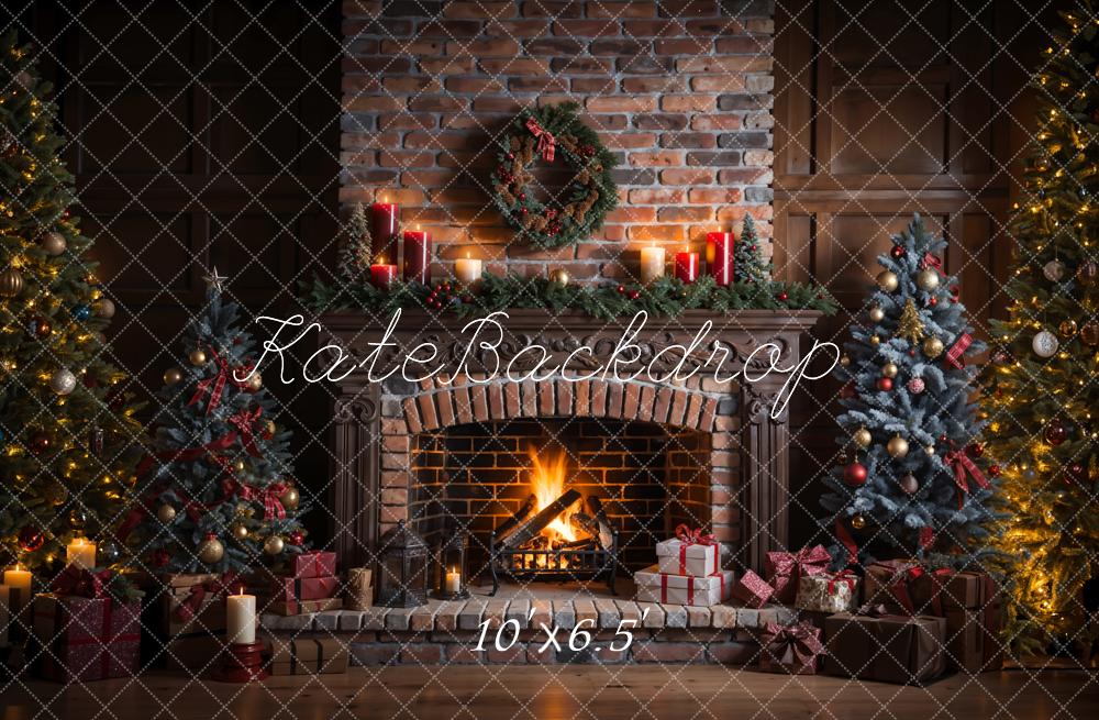 Kate Christmas Indoor Retro Broken Brick Fireplace Wall Backdrop Designed by Emetselch