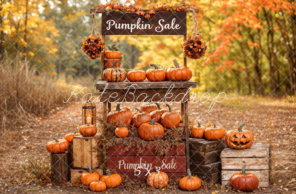 Kate Autumn Forest Halloween Pumpkin Sale Stand Backdrop Designed by Emetselch