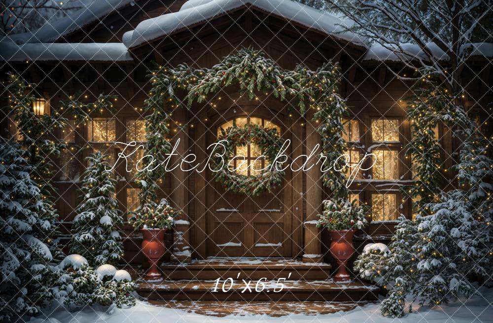 Kate Winter Christmas Evening Dark Brown Modern Cabin Backdrop Designed by Chain Photography