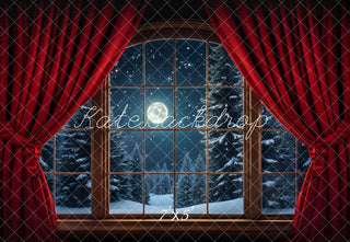 Bosco Invernale Notte Foresta Rossa Tenda Scura Arco Marrone Finestra Sfondo Disegnato da Emetselch