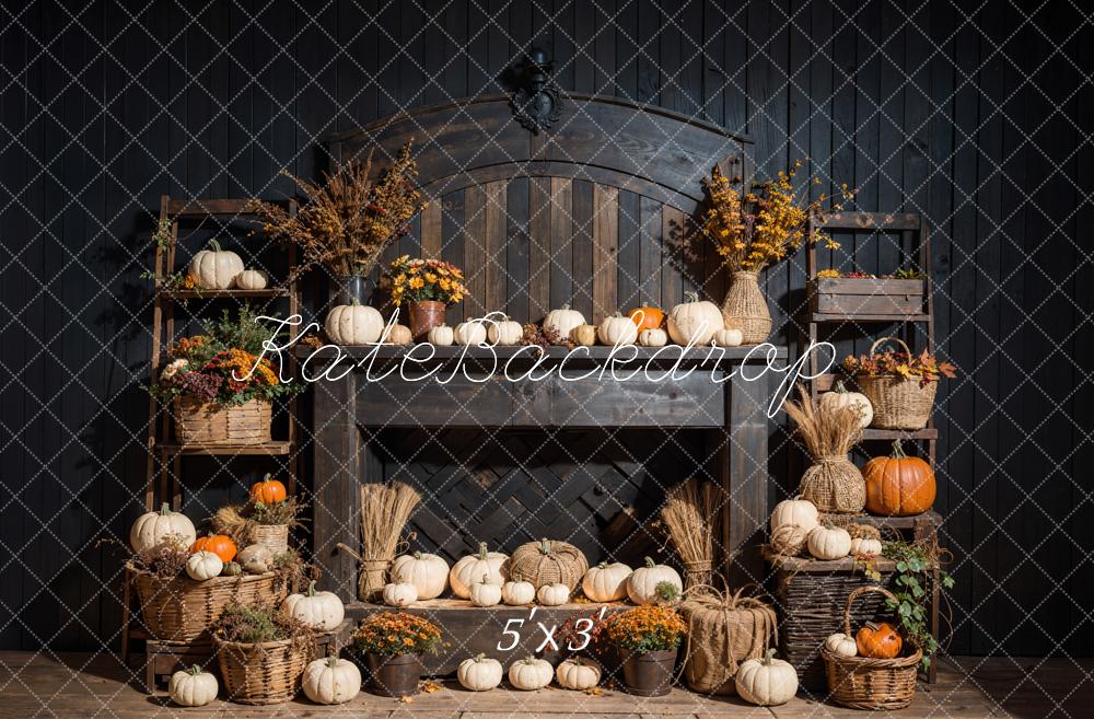 Kate Autumn Boho Pumpkin Black Fireplace Wall Backdrop Designed by Emetselch