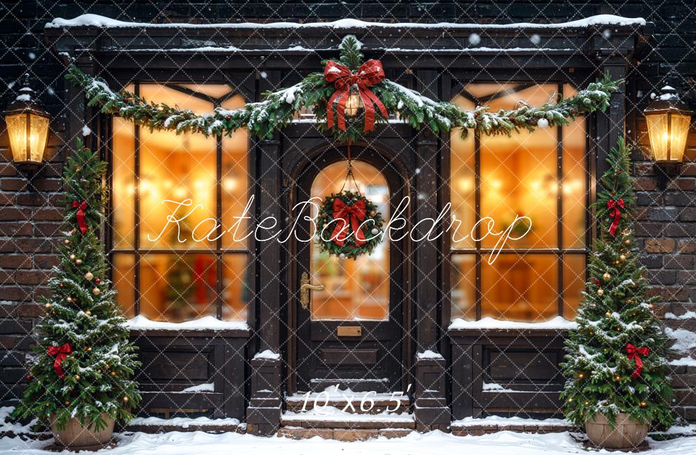 Kate Winter Black Retro Broken Brick Wall Christmas Store Backdrop Designed by Emetselch