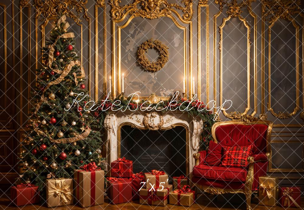 Natale Vintage Lusso Bianco del Camino Grigio Golden Wall Sfondo Progettato da Emetselch