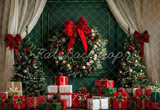 Kate Christmas White Curtain Dark Green Vintage Wall Printed Backdrop Designed by Emetselch