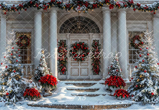Kate Christmas White Vintage House Printed Backdrop Designed by Emetselch