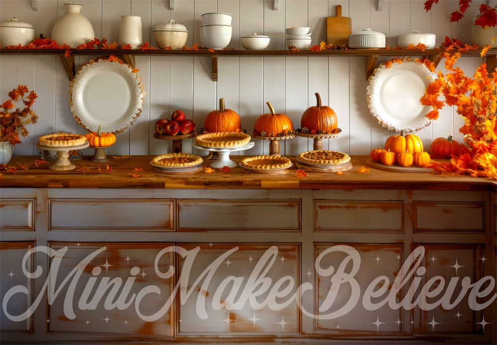Kate Autumn Pumpkin Retro Kitchen Backdrop Designed by Mini MakeBelieve