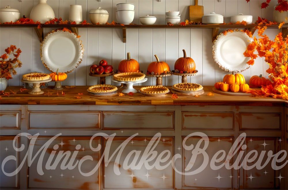 Kate Autumn Pumpkin Retro Kitchen Backdrop Designed by Mini MakeBelieve
