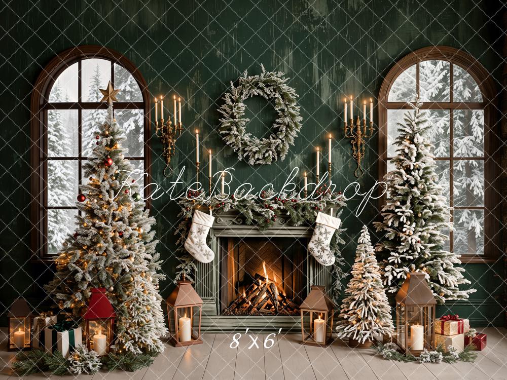 Natale Verde Vintage del Camino Retro con Finestra Ad Arco - Progettato da Emetselch