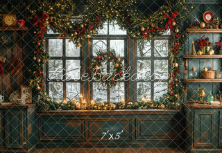 Kate Christmas Vintage Green Kitchen Printed Backdrop Designed by Emetselch