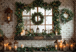 Fondo de pared blanca con ventana enmarcada para Navidad diseñado por Emetselch