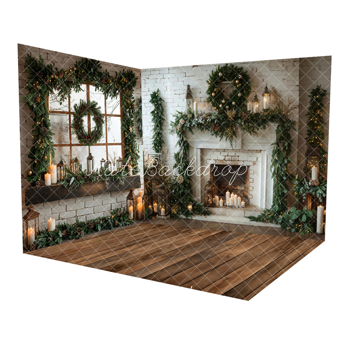 SALE Kate Christmas Fireplace Framed Window White Brick Wall Room Set