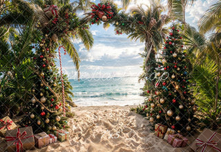 Fondo de Arco de Plantas Verdes en la Playa del Mar de Navidad Diseñado por Emetselch