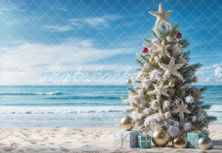 Kate Summer Sea and Beach Christmas Tree Printed Backdrop Designed by Emetselch