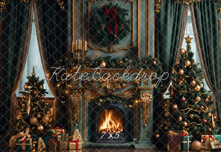 Kerst Donkergroene Retro Bloemenhaard Foto Achtergrond Ontworpen door Emetselch