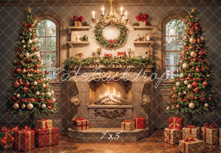 Kate Christmas Indoor Vintage Floral Marble Fireplace Printed Backdrop Designed by Emetselch