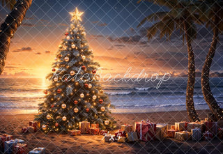 Kate Summer Beach Sunset Christmas Photography Printed Backdrop Designed by Emetselch