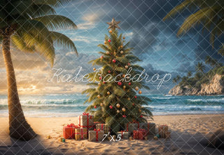 Kate Christmas Sea Beach Island Sunset Printed Backdrop Designed by Emetselch