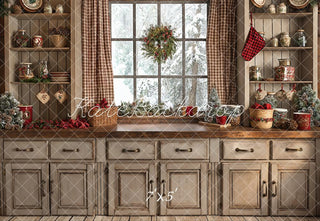 Kate Christmas Retro Brown Kitchen Printed Backdrop Designed by Emetselch