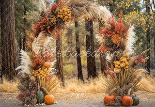 Kate Fall Boho Forest Pumpkin Arch Printed Backdrop Designed by Emetselch