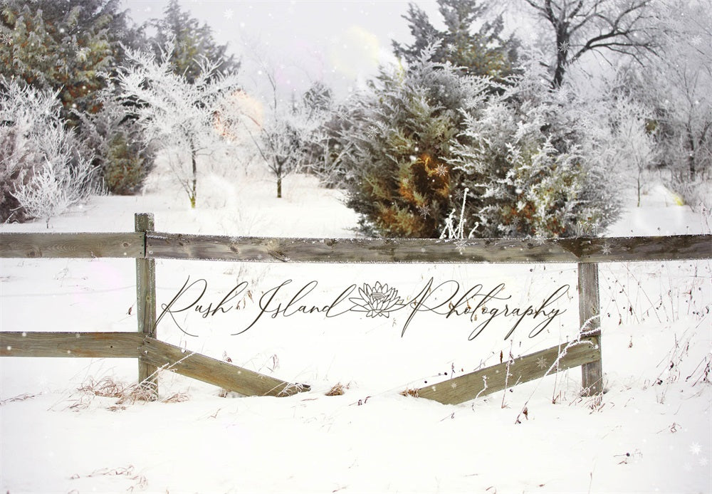 Winter Frost Rustic Wooden Fence Backdrop