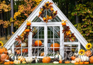 Kate Fall Outdoor Forest Sunflower Pumpkin White Barn Printed Backdrop Designed by Mini MakeBelieve