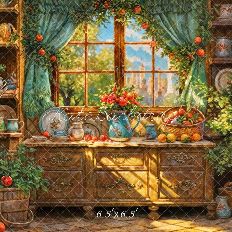 Rustic Kitchen Window Garden Backdrop