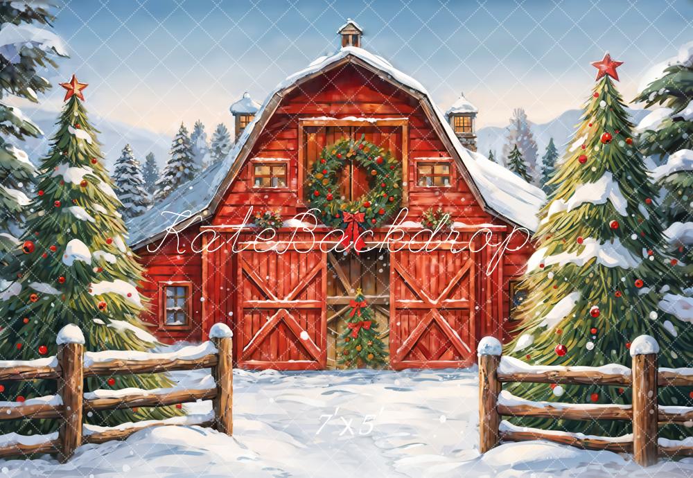 Rustic Winter Barn Holiday Backdrop
